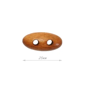 25mm Oval Wooden Toggle Button (2 Hole), 10 Pcs