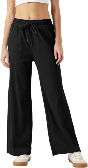 26"/28"/30" Inseam Womens Summer Pants Cool Thin Petite Sweatpants Wide Leg Elastic Waist Loose Lightweight with Pocket UPF50