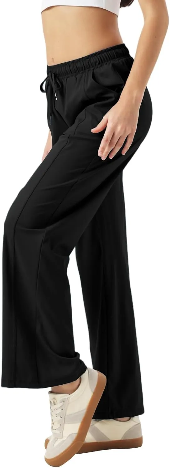 26"/28"/30" Inseam Womens Summer Pants Cool Thin Petite Sweatpants Wide Leg Elastic Waist Loose Lightweight with Pocket UPF50