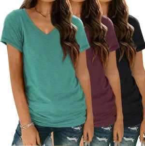 3 Pack V Neck T Shirts for Women Short Sleeve Tshirts Summer Casual Tops Loose Fit Basic Tees
