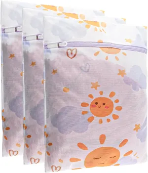 3Pcs Durable Mesh Laundry Bag, Durable Laundry Bags with Premium Zipper (Sunny)
