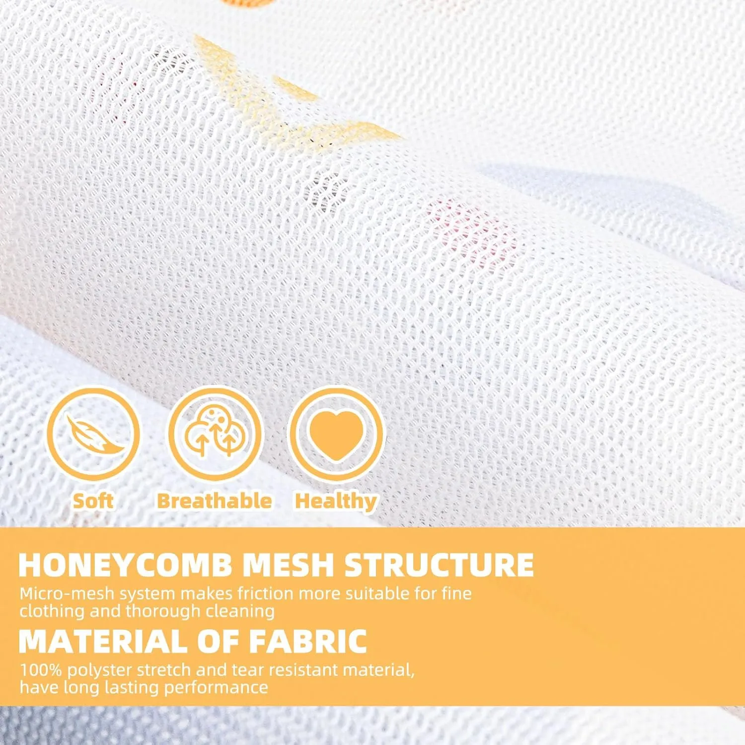 3Pcs Durable Mesh Laundry Bag, Durable Laundry Bags with Premium Zipper (Sunny)