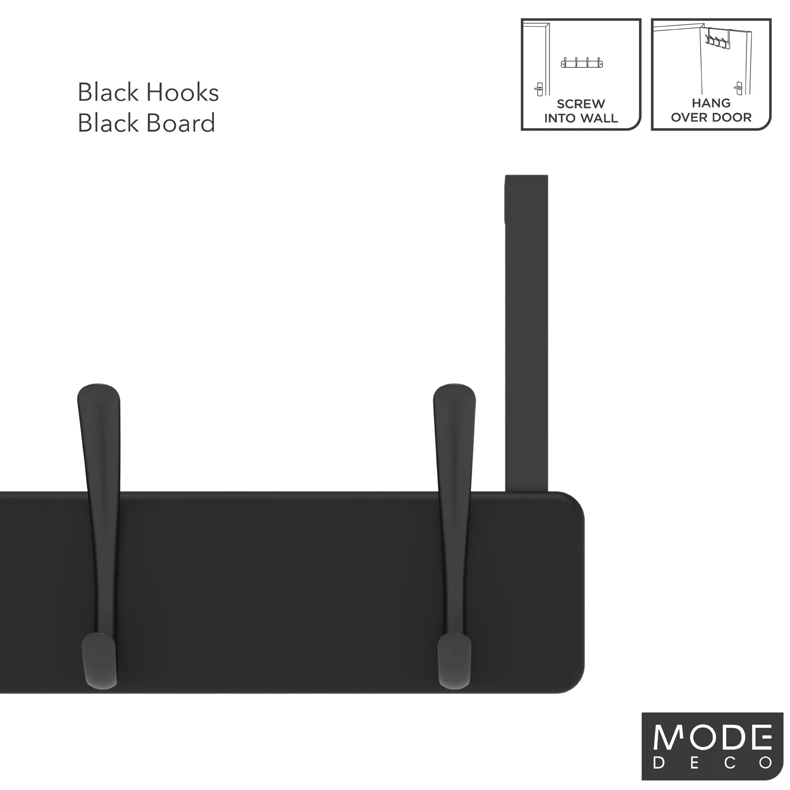 4 Black Hooks on Black Board Over Door Hook