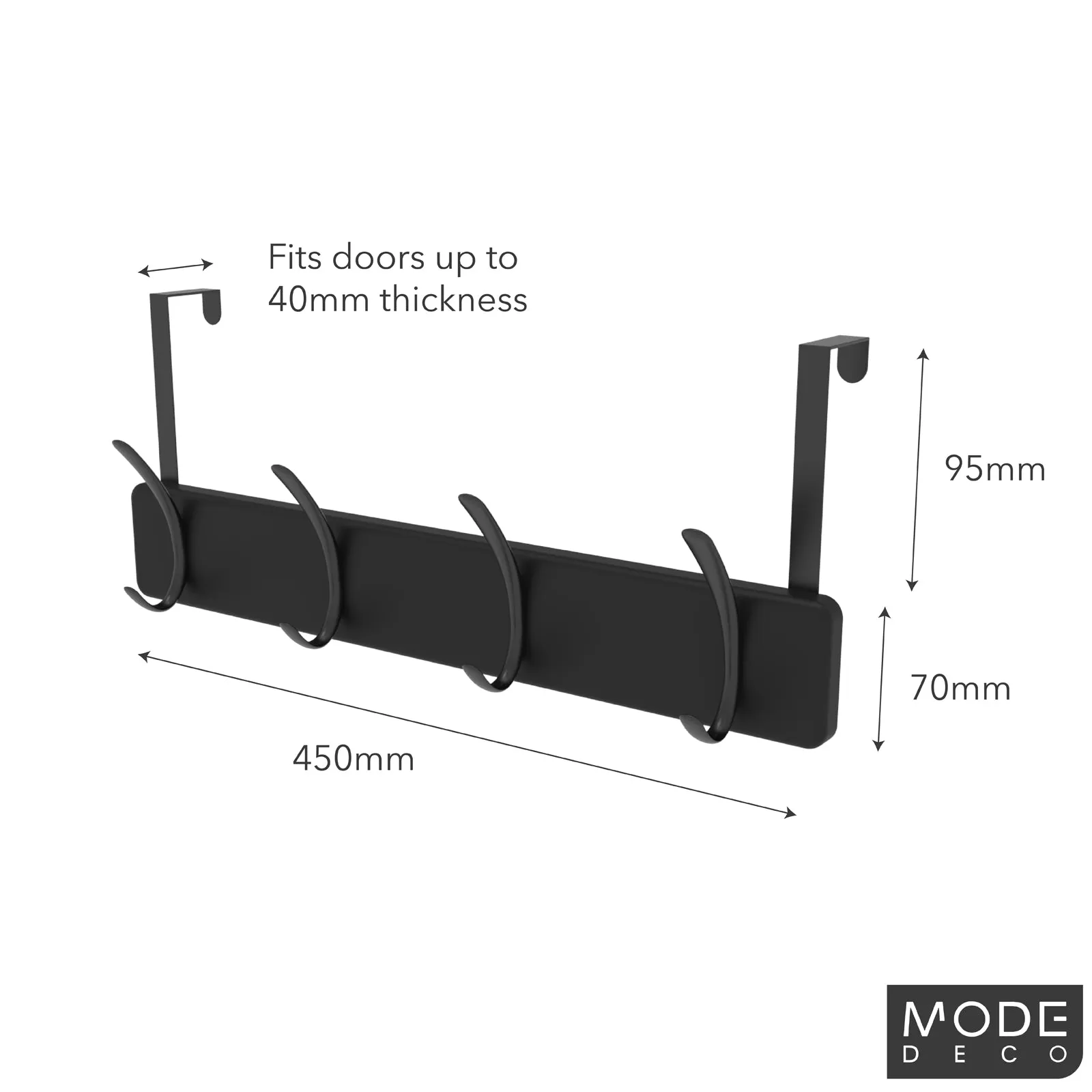 4 Black Hooks on Black Board Over Door Hook