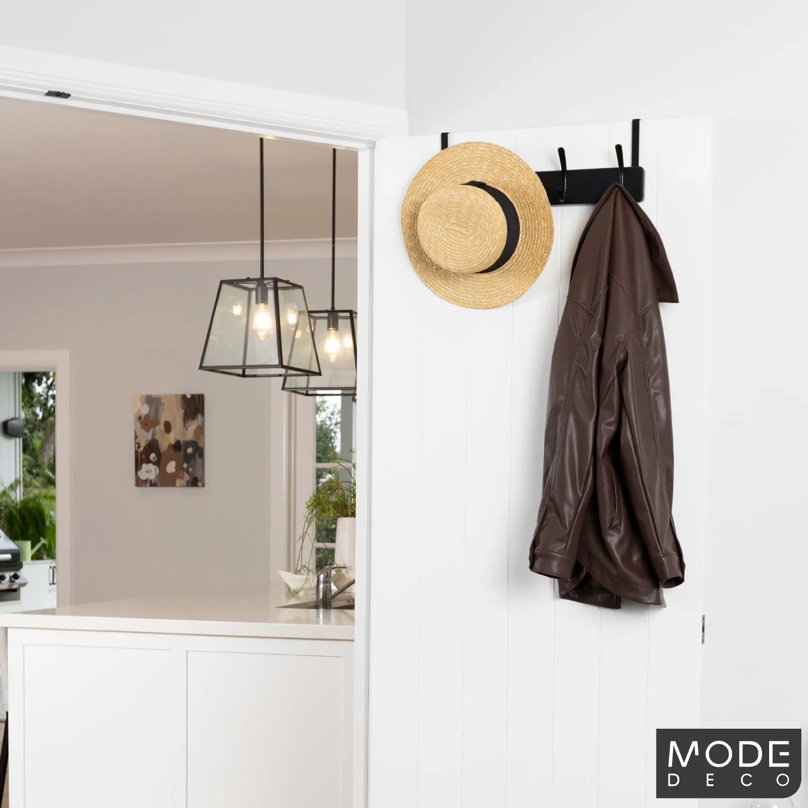 4 Black Hooks on Black Board Over Door Hook