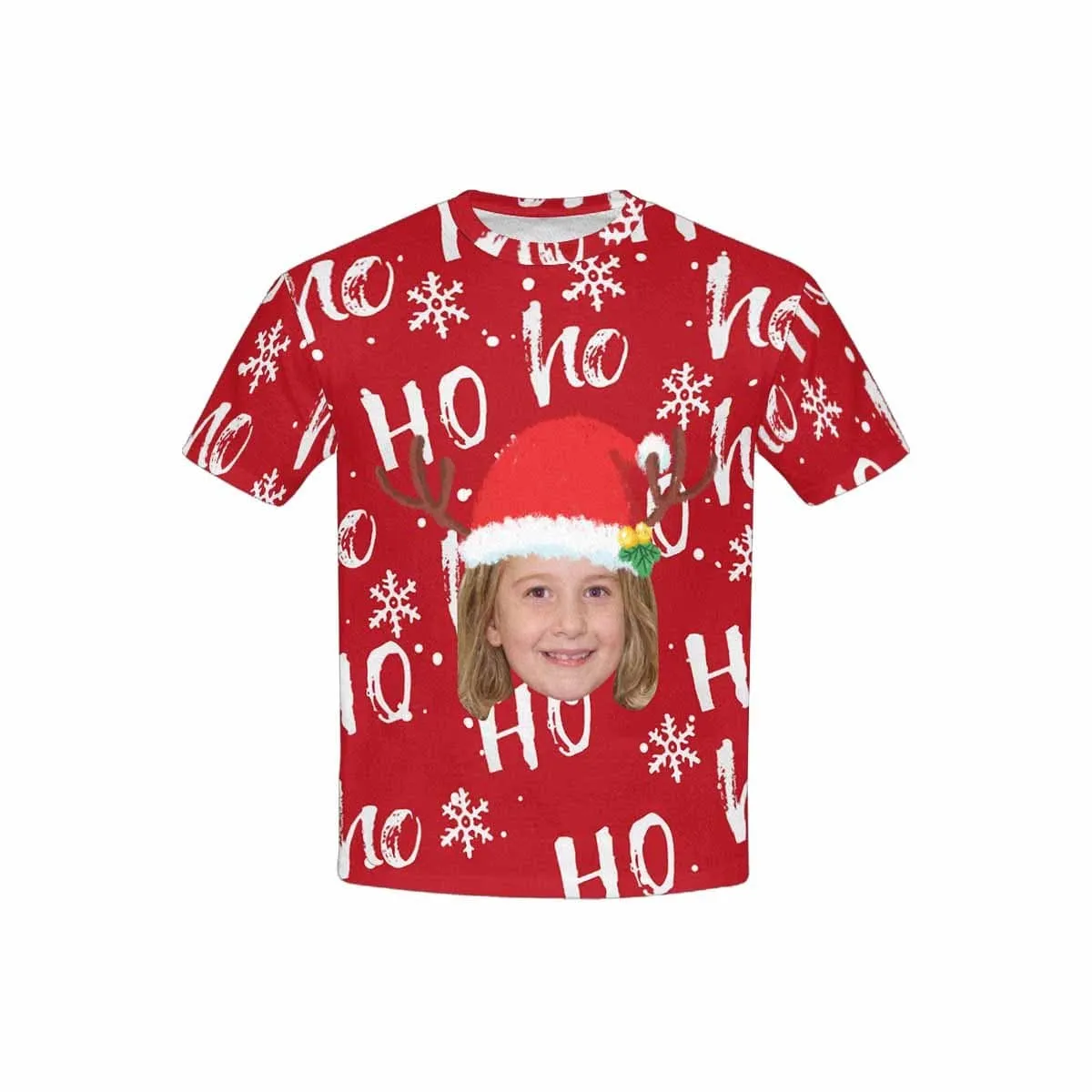 #6-15Y Custom Face Christmas Ho Red Kid's All Over Print T-shirt