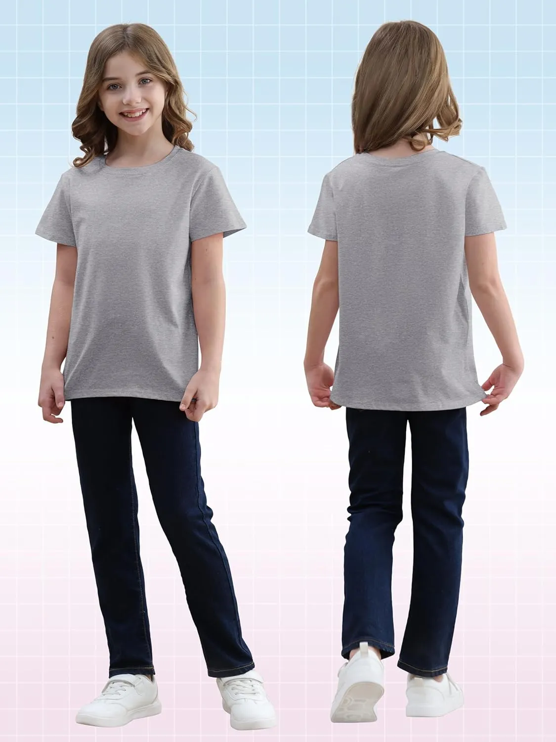 6 Pack Girls Shirts Cotton Short Sleeve T-Shirts for Girls Kids Tees Summer Tops Clothes