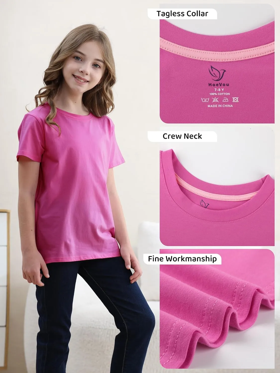 6 Pack Girls Shirts Cotton Short Sleeve T-Shirts for Girls Kids Tees Summer Tops Clothes