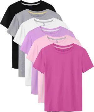 6 Pack Girls Shirts Cotton Short Sleeve T-Shirts for Girls Kids Tees Summer Tops Clothes