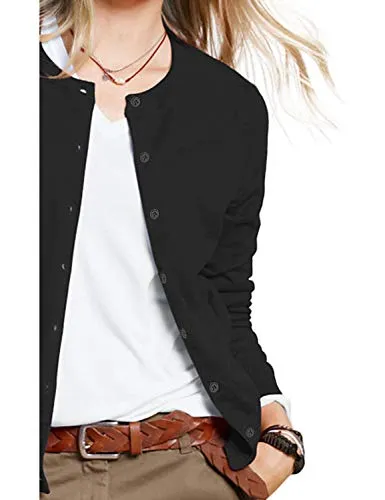 a.Jesdani Button Down Crew Neck Long Sleeve Soft Cardigan Sweaters for Women Black L