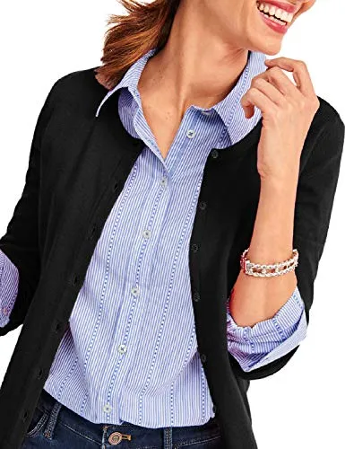 a.Jesdani Button Down Crew Neck Long Sleeve Soft Cardigan Sweaters for Women Black L
