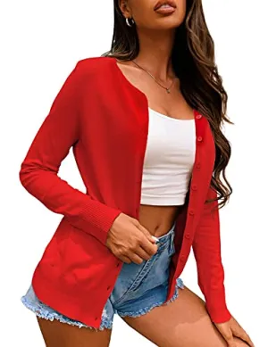 a.Jesdani Cardigan Long Sleeve Button Down Crew Neck Soft Red Cardigns Women Sweaters Red M