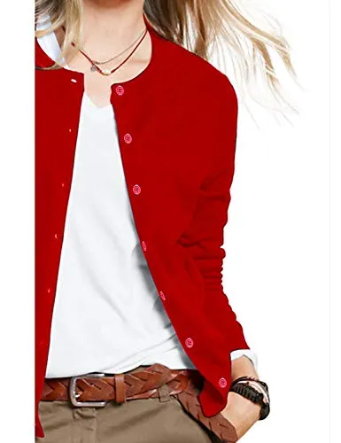 a.Jesdani Cardigan Long Sleeve Button Down Crew Neck Soft Red Cardigns Women Sweaters Red M