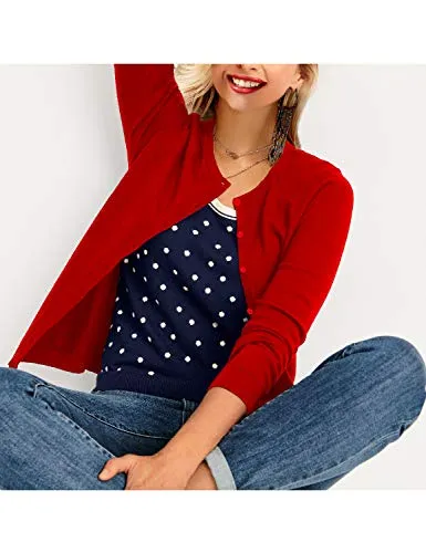 a.Jesdani Cardigan Long Sleeve Button Down Crew Neck Soft Red Cardigns Women Sweaters Red M
