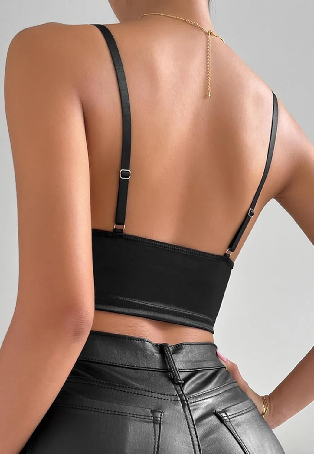 ALCEA ROSEA Sexy Satin Crop Tops for Women Sleeveless Deep V Neck Cami Tank Top Chic Slim Fitted Cropped Camisole