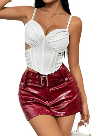 ALCEA ROSEA Sexy Satin Crop Tops for Women Sleeveless Deep V Neck Cami Tank Top Chic Slim Fitted Cropped Camisole