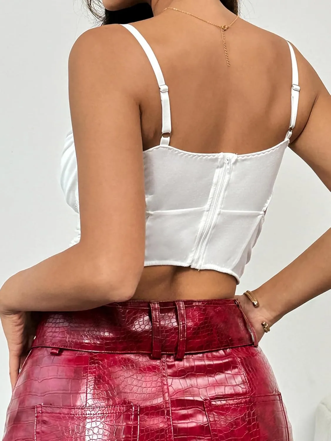 ALCEA ROSEA Sexy Satin Crop Tops for Women Sleeveless Deep V Neck Cami Tank Top Chic Slim Fitted Cropped Camisole