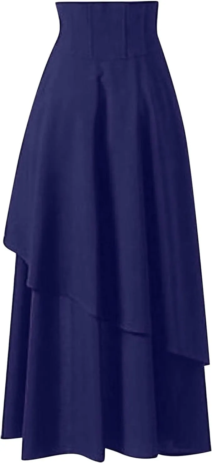 Aniywn Women's Lace Steampunk Gothic Long Maxi Skirt Victorian Ruffles Asymmetrical High-Low Skirt Dress for Party