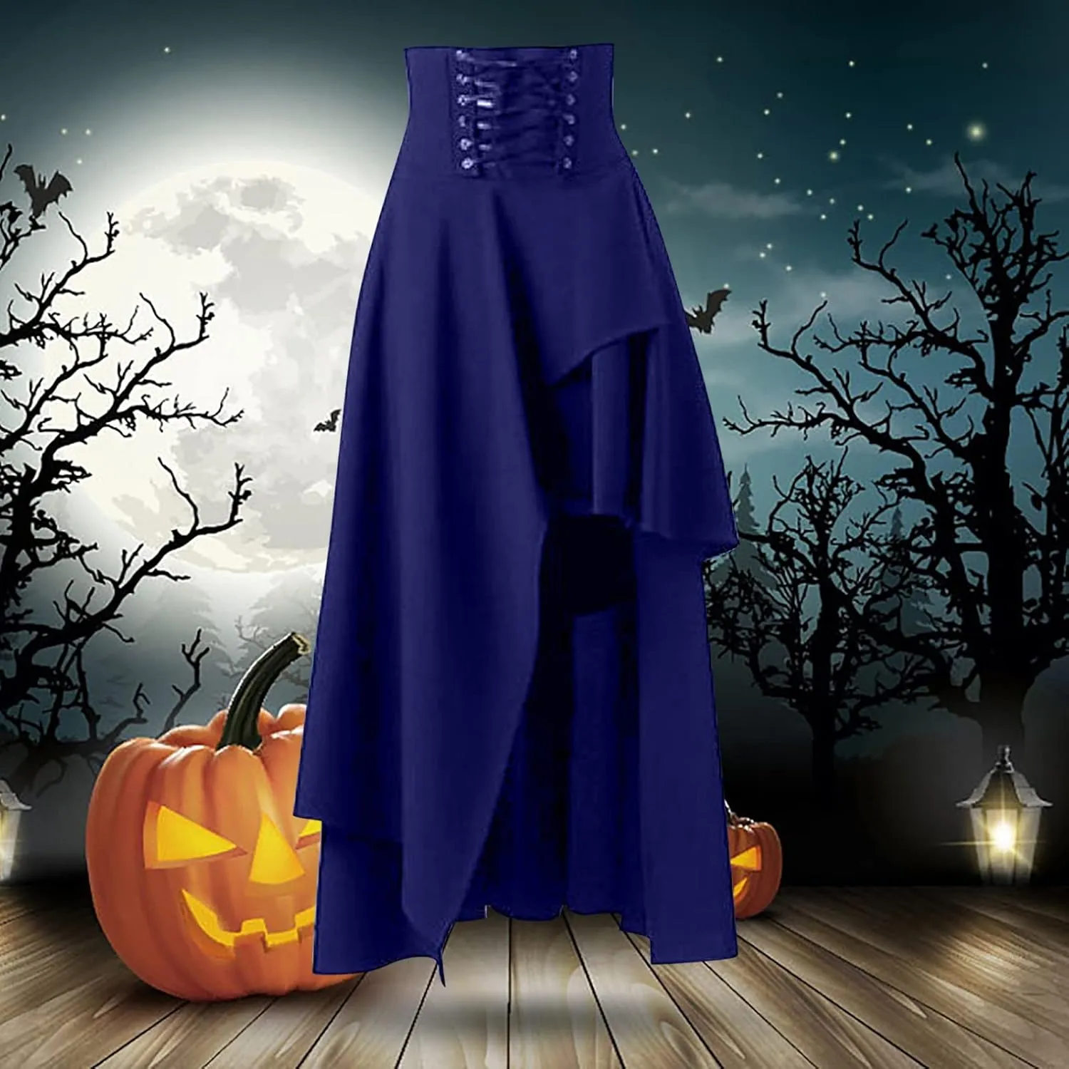 Aniywn Women's Lace Steampunk Gothic Long Maxi Skirt Victorian Ruffles Asymmetrical High-Low Skirt Dress for Party