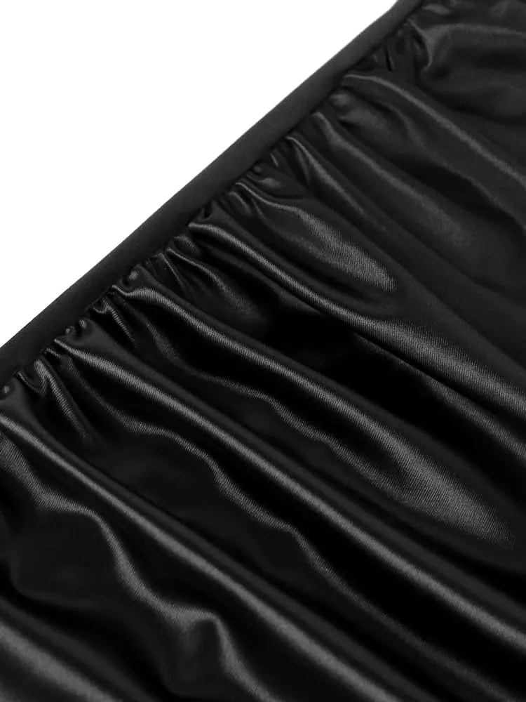 AOMEI Women's Cap Sleeve High Waist Ruched Slit Slim Elegant Long Satin Formal Dress