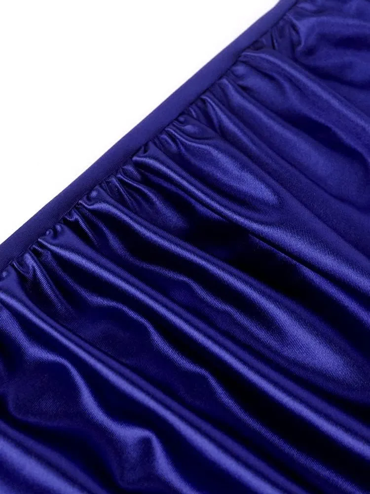 AOMEI Women's Cap Sleeve High Waist Ruched Slit Slim Elegant Long Satin Formal Dress