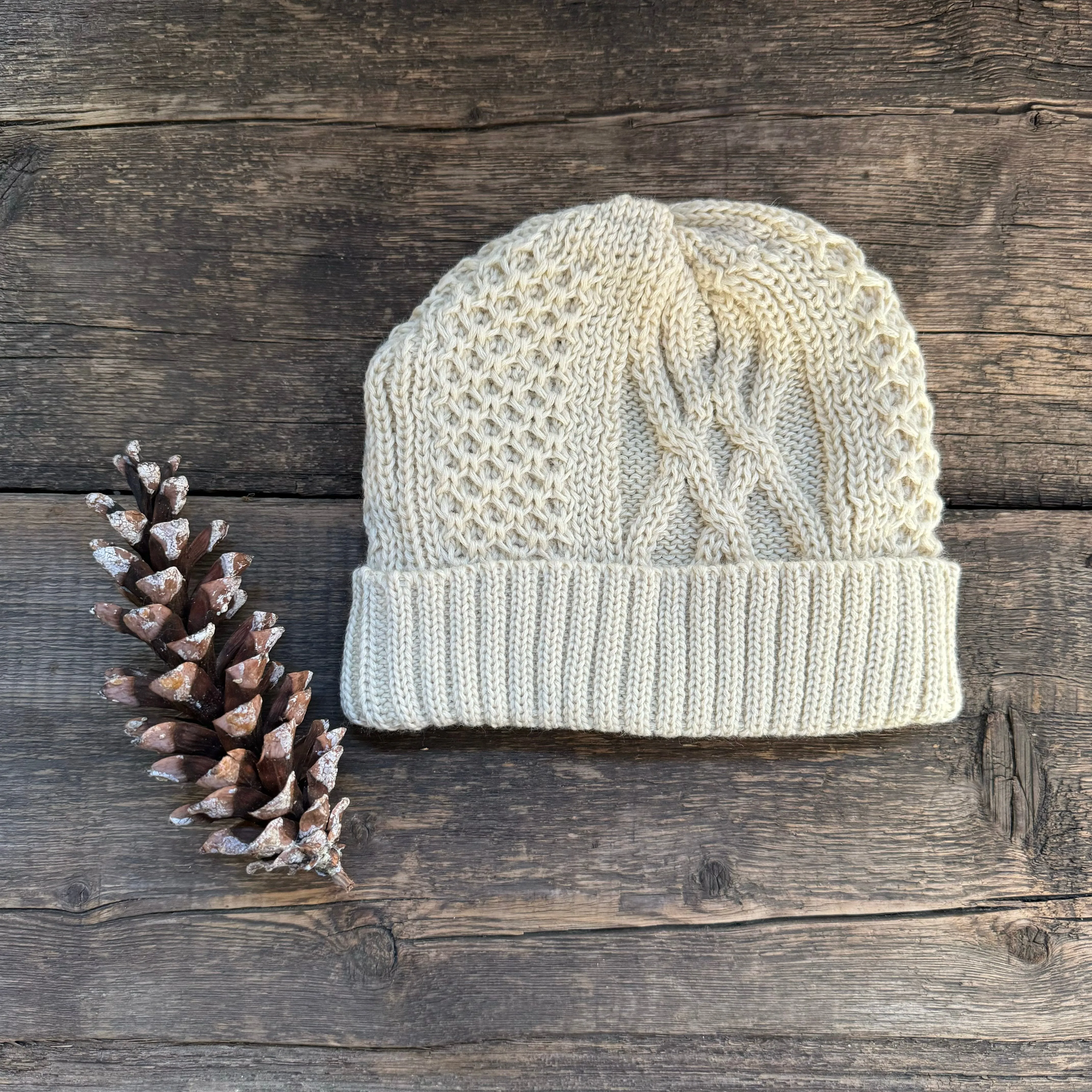 Aran Cable Watch Cap, Ivory