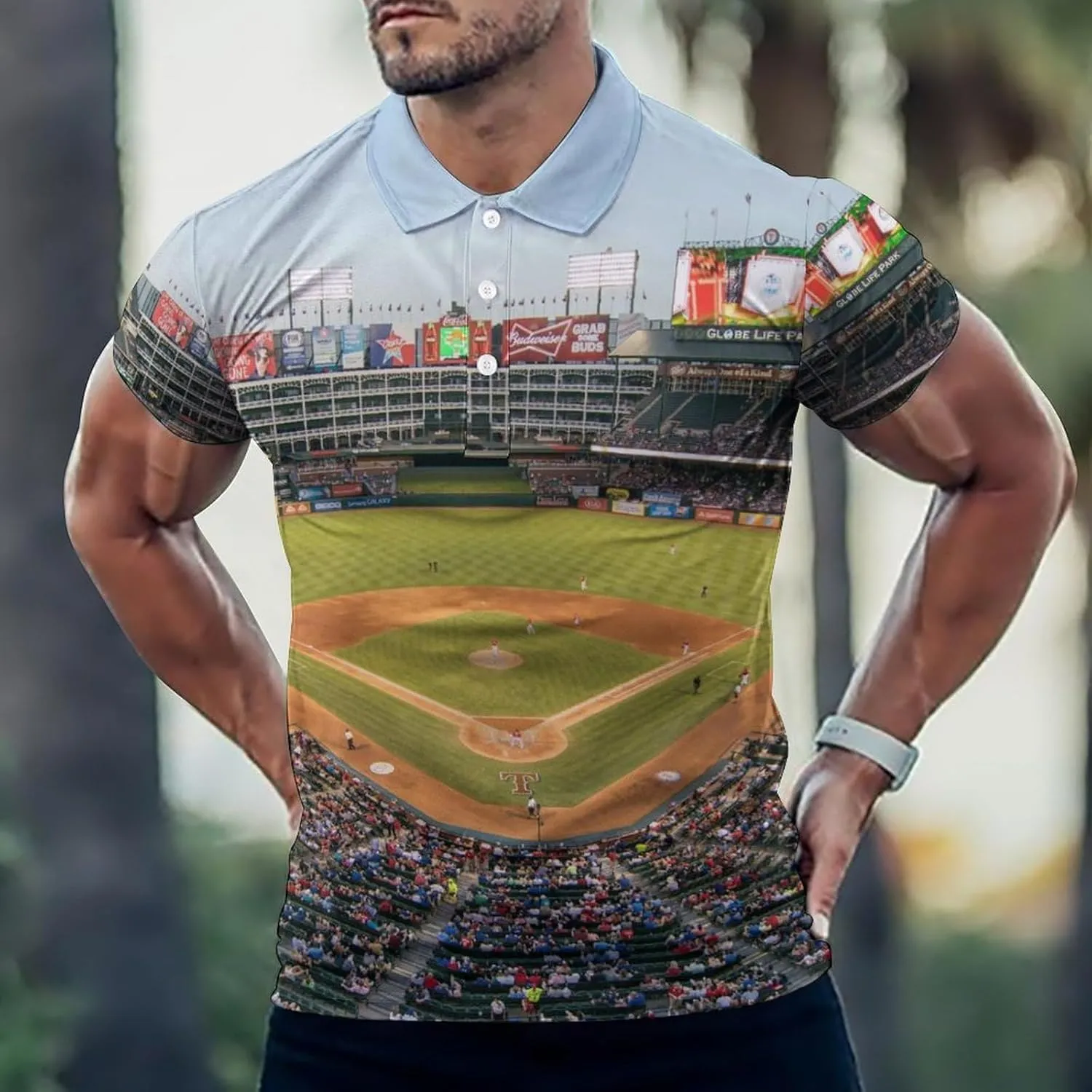 Baseball Ballpark Mens Polo Shirts Quick Dry Short Sleeve T-shirts Slim Tennis Collared Tees Tops