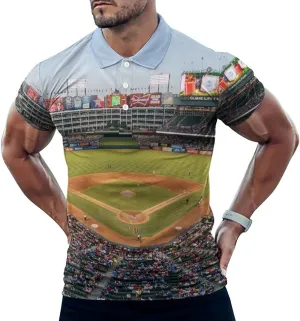 Baseball Ballpark Mens Polo Shirts Quick Dry Short Sleeve T-shirts Slim Tennis Collared Tees Tops