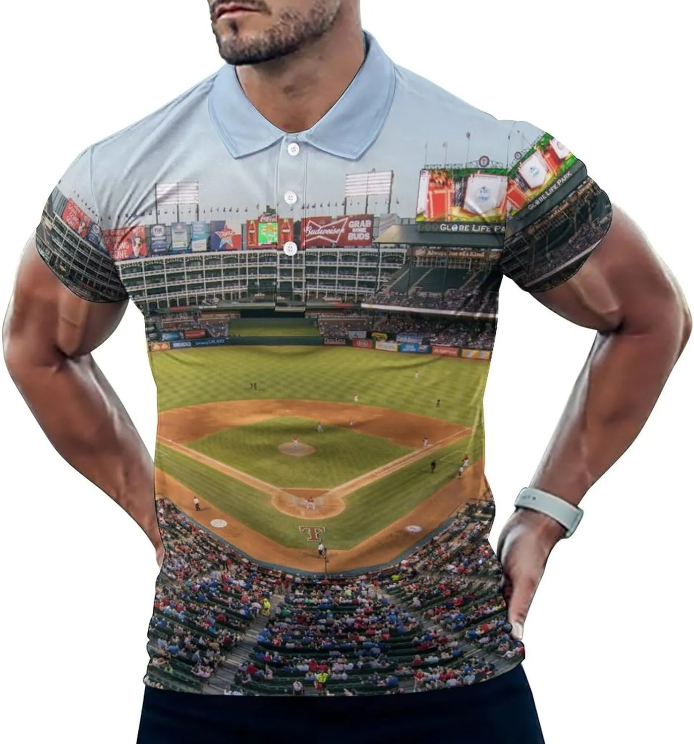 Baseball Ballpark Mens Polo Shirts Quick Dry Short Sleeve T-shirts Slim Tennis Collared Tees Tops