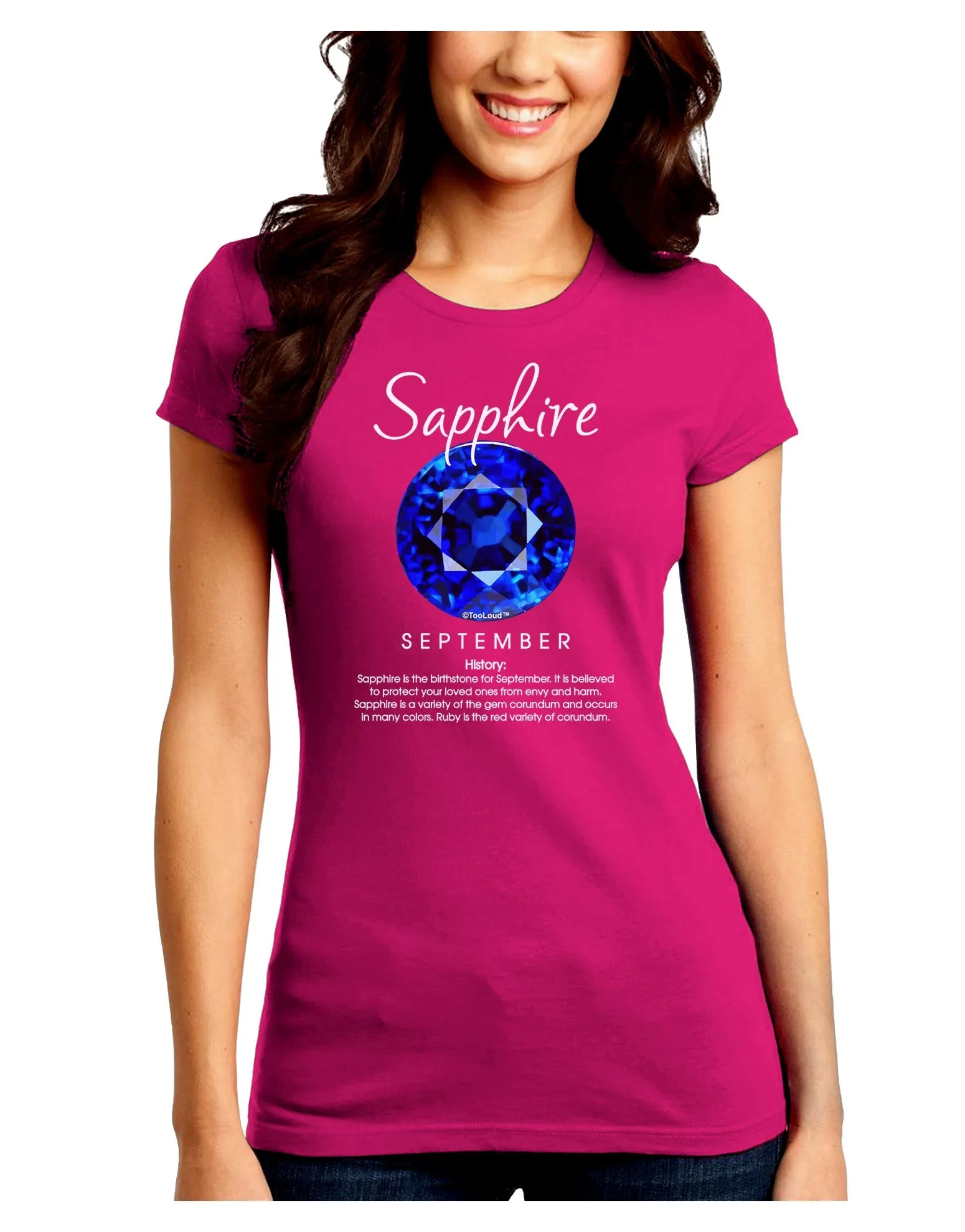 Birthstone Sapphire Juniors Petite Crew Dark T-Shirt