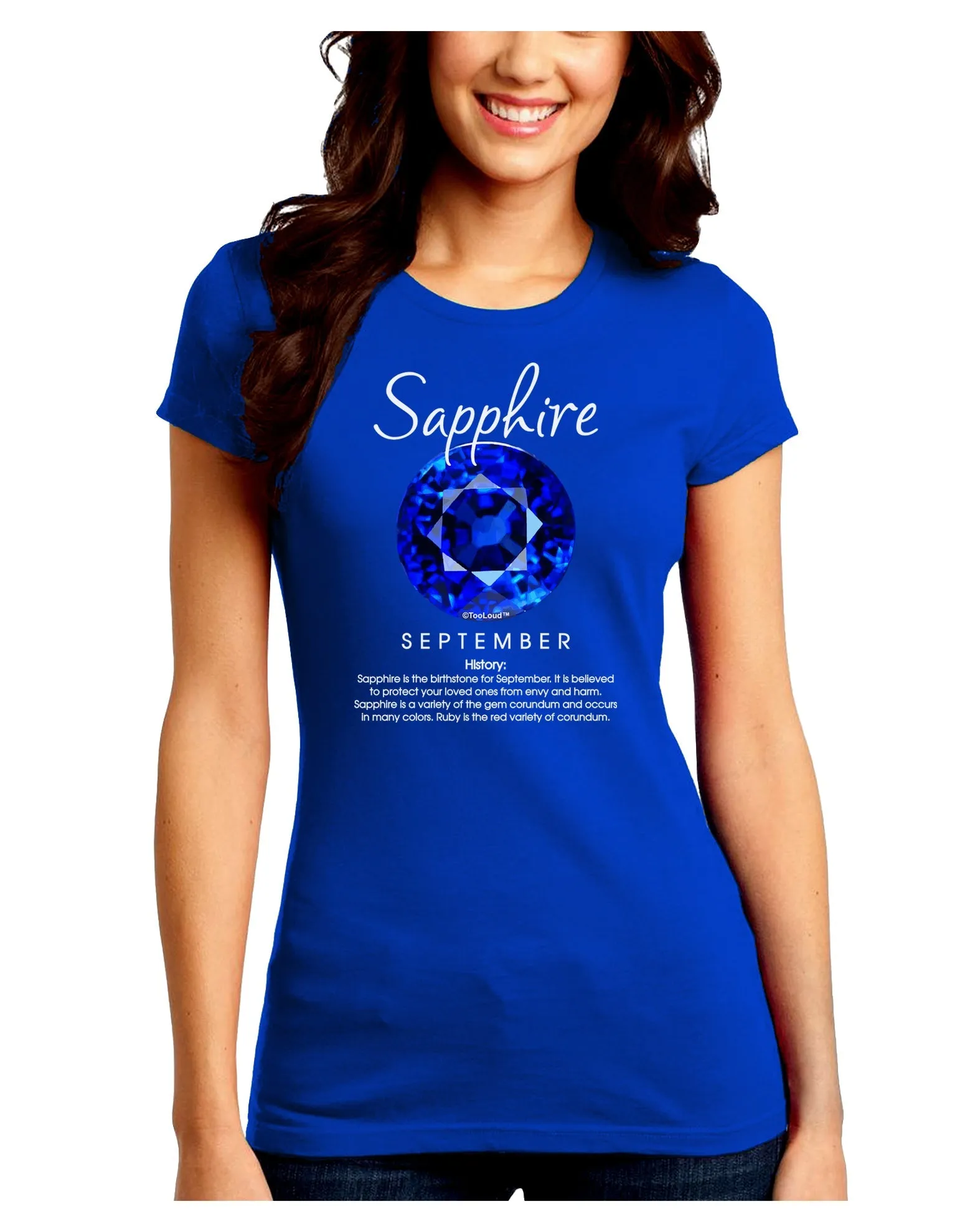 Birthstone Sapphire Juniors Petite Crew Dark T-Shirt