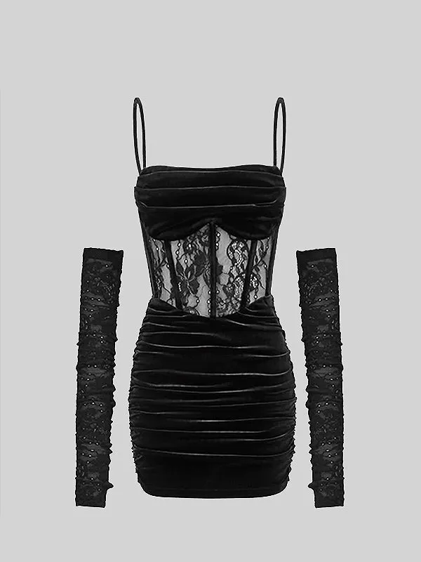 Black Velvet Ruched Elegant Corset Dress