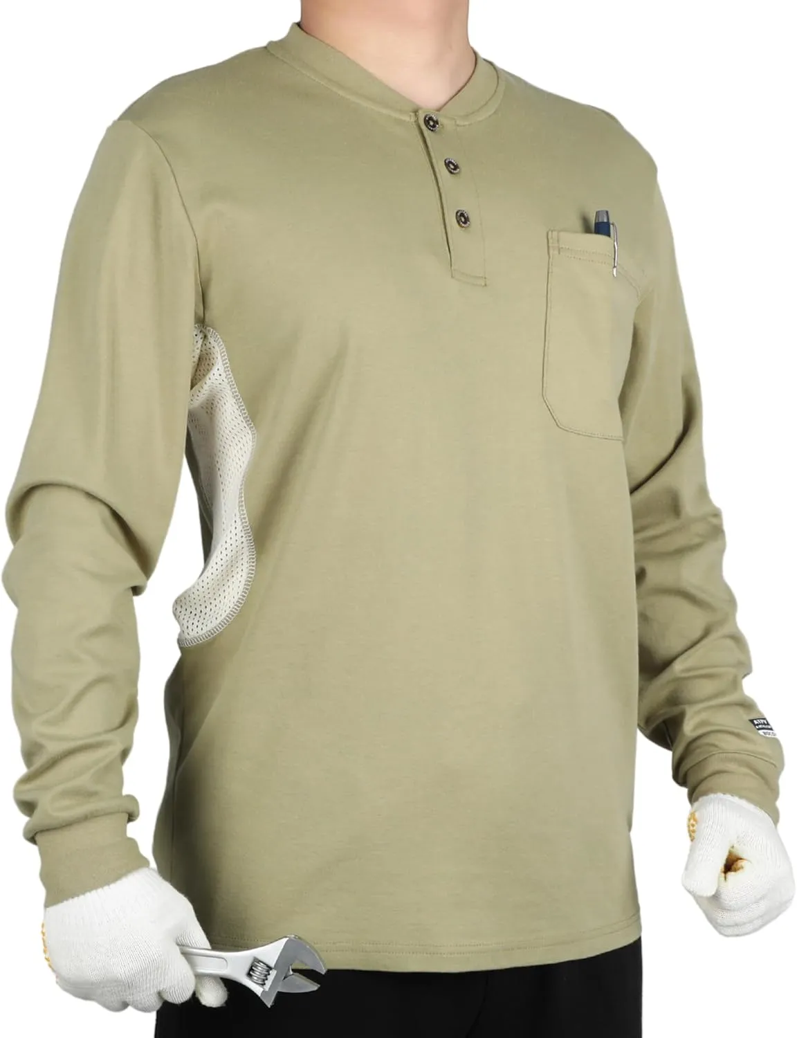 BOCOMAL FR Shirts Summer Vented Mesh Breathable Henley Shirt 5.5oz Flame Resistant CAT2 Work Clothing