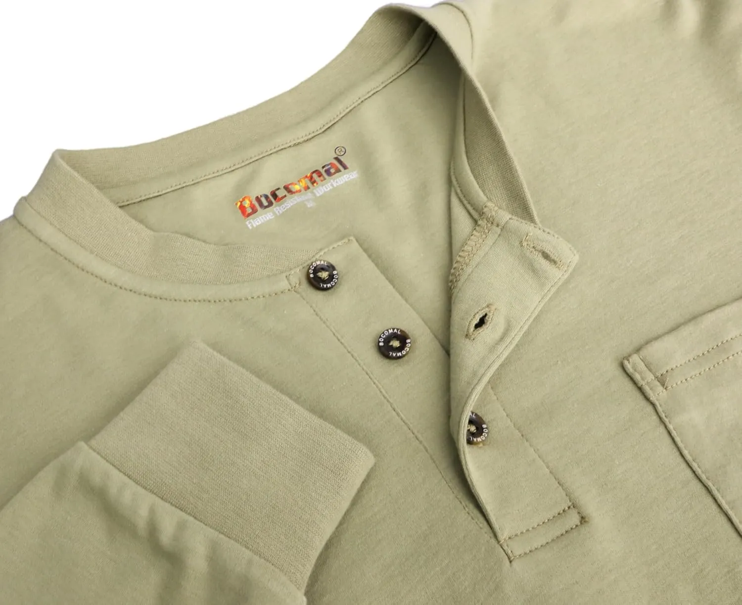 BOCOMAL FR Shirts Summer Vented Mesh Breathable Henley Shirt 5.5oz Flame Resistant CAT2 Work Clothing