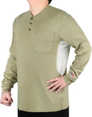 BOCOMAL FR Shirts Summer Vented Mesh Breathable Henley Shirt 5.5oz Flame Resistant CAT2 Work Clothing