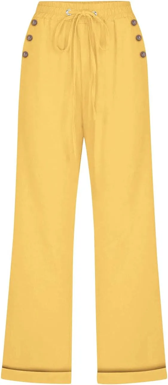 Capri Pants for Women 2025 Summer Linen Wide Leg Pants Casual Lightweight Capri Lounge Short with Pockets