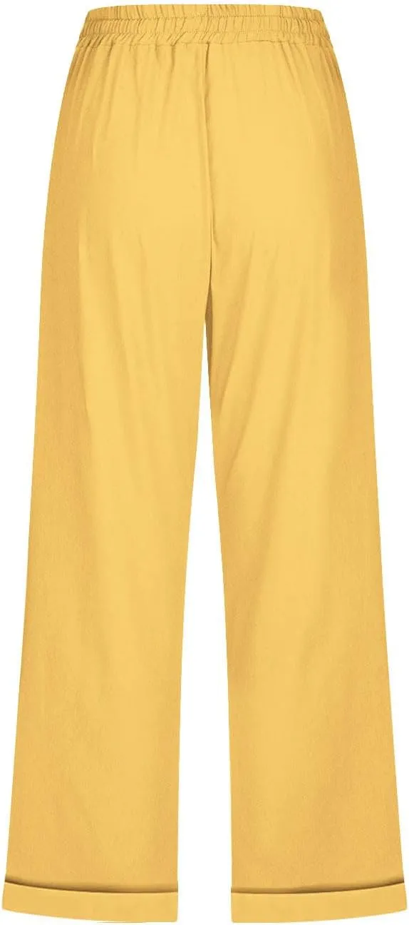 Capri Pants for Women 2025 Summer Linen Wide Leg Pants Casual Lightweight Capri Lounge Short with Pockets
