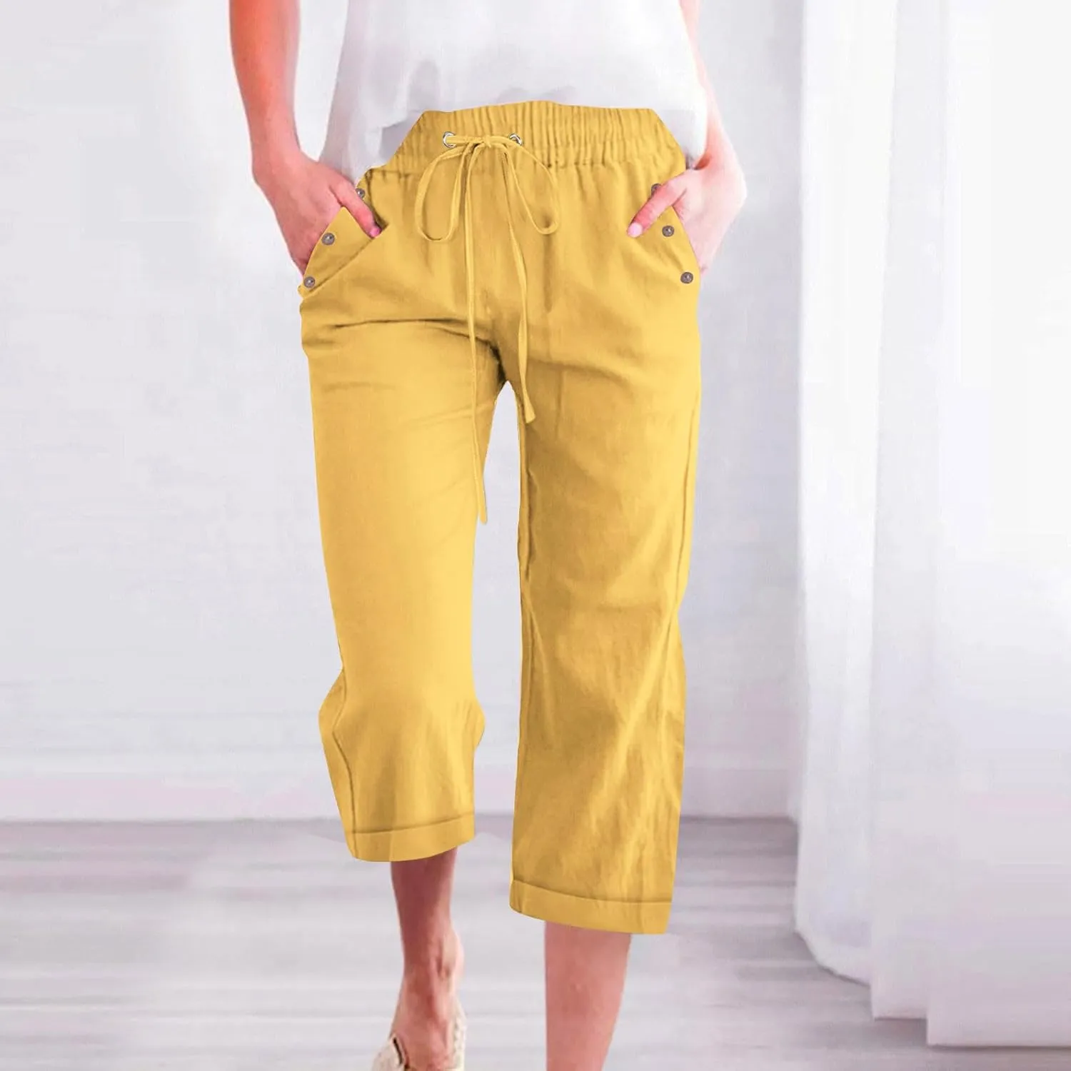 Capri Pants for Women 2025 Summer Linen Wide Leg Pants Casual Lightweight Capri Lounge Short with Pockets
