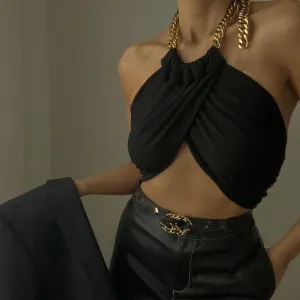 Chic Halter Chain Backless Crop Top