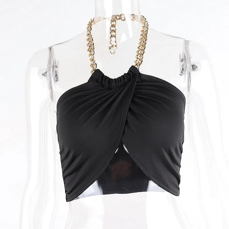 Chic Halter Chain Backless Crop Top