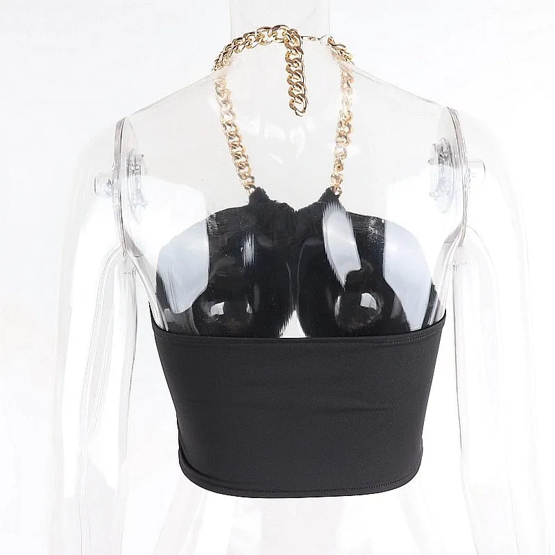 Chic Halter Chain Backless Crop Top