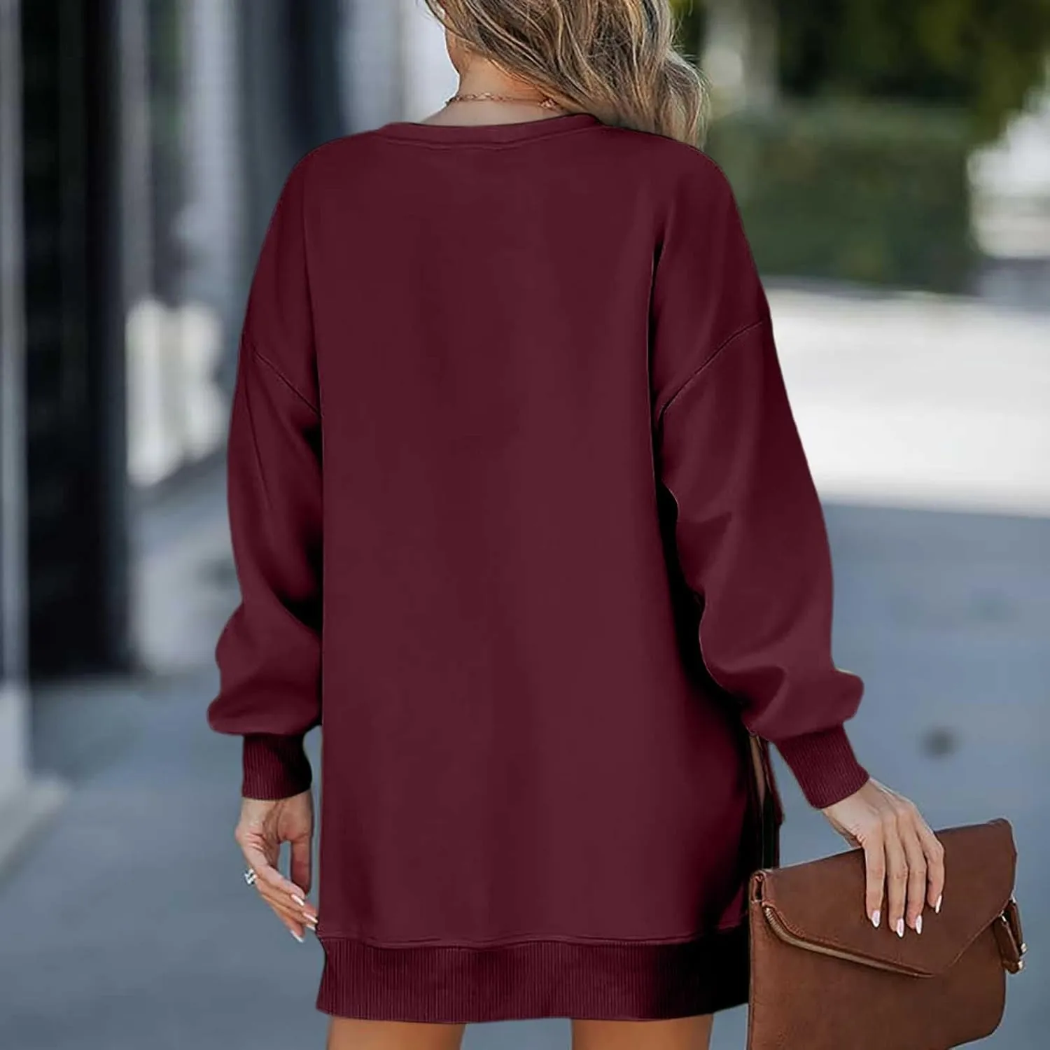 Chic Me Womens Long Sleeve Zipper Slit Sweatshirt Casual Loose Oversized Pullover Zipper Trendy Hoodies