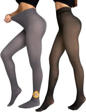 CHICME BEST SHOPPING DEALS Chic Me 2-Pack Magic Fleece Lined Leggings Thermal Pantyhose High Waist Leggings Tights