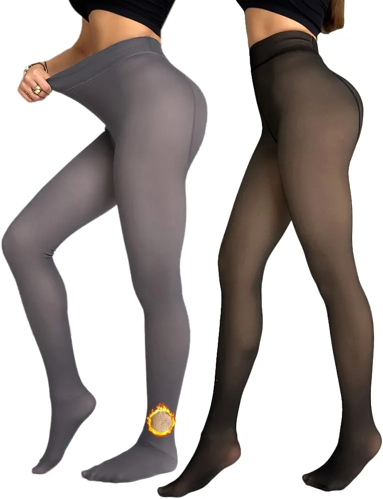 CHICME BEST SHOPPING DEALS Chic Me 2-Pack Magic Fleece Lined Leggings Thermal Pantyhose High Waist Leggings Tights