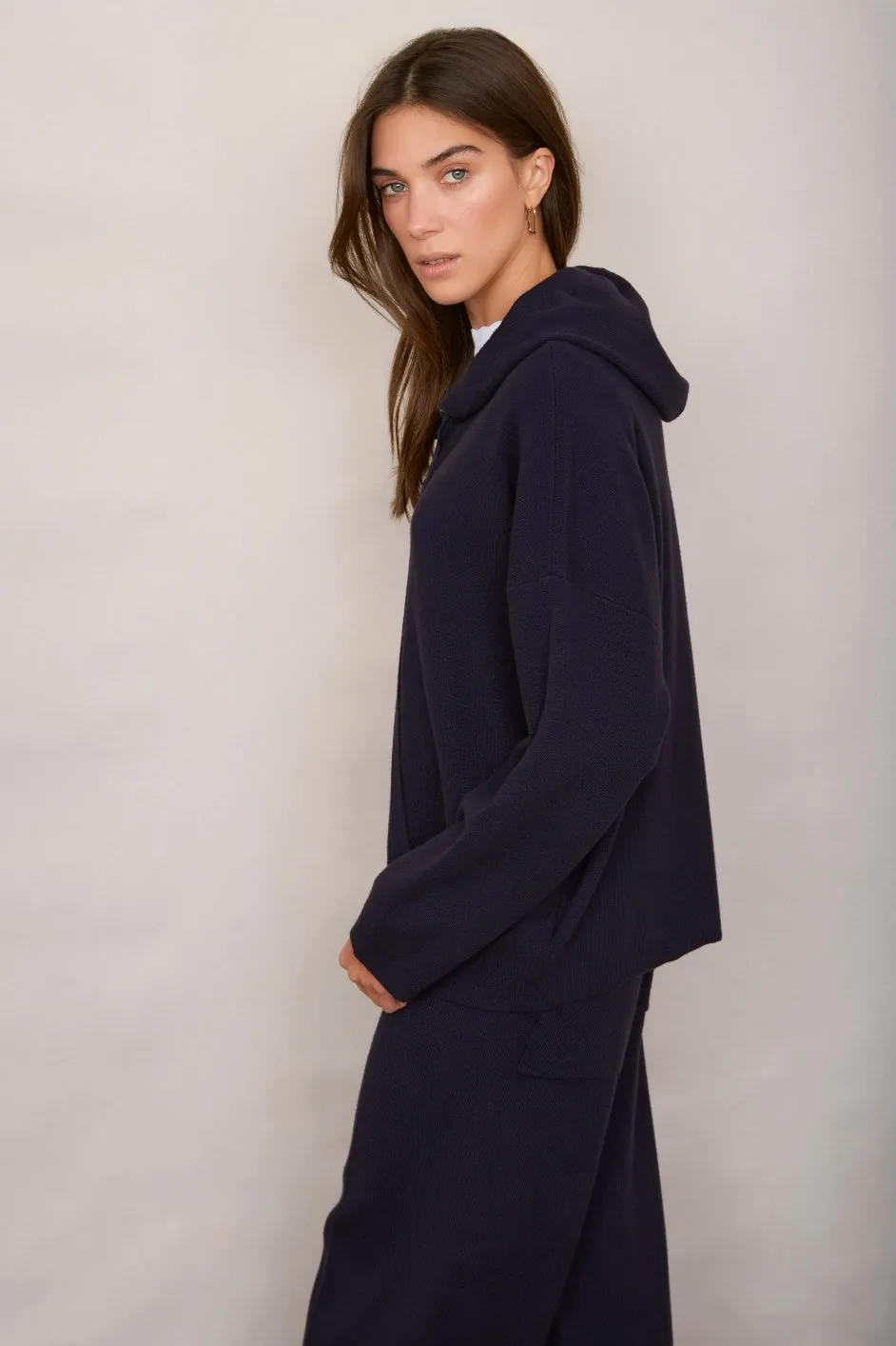 Chloe Knitted Travel Hoodie - Midnight