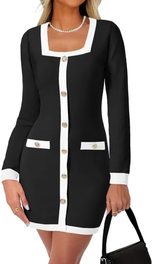 Cicy Bell Womens Sweater Mini Dress Long Sleeve Knitted Bodycon Elegant Business Formal Dresses