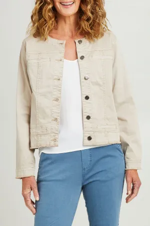 COLLARLESS DENIM JACKET NATURAL