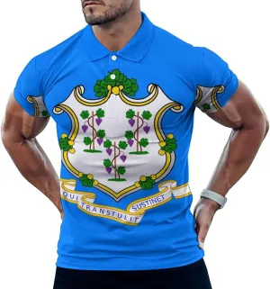 Connecticut Flag Mens Polo Shirts Quick Dry Short Sleeve T-shirts Slim Tennis Collared Tees Tops
