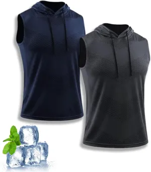 Convenientto 3-Pack Sleeveless Hooded Workout Shirts, Men's Quick-Dry Gym Hiking Sports Breathable Tee