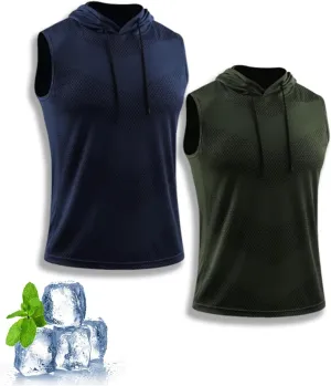 Convenientto 3-Pack Sleeveless Hooded Workout Shirts, Men's Quick-Dry Gym Hiking Sports Breathable Tee